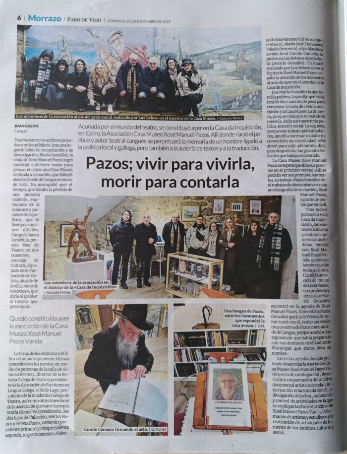 Constituiuse a Asociación Casa Museo Xosé Manuel Pazos en Cangas, coa participación da Academia Galega de Teatro