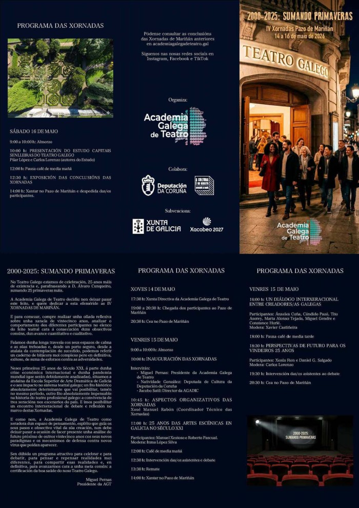 Programa IV Xornadas Pazo de Mariñán "2000-2025: SUMANDO PRIMAVERAS" 14 ó 16 Maio 2026