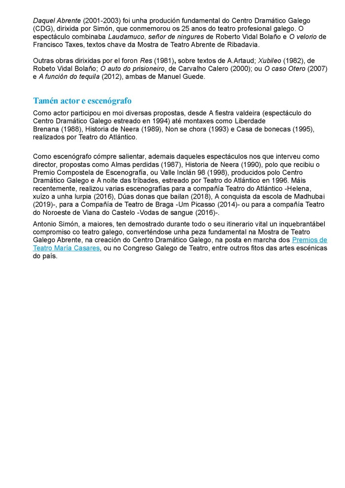 Premio da Academia Galega de Teatro 2026. Nova en Nós Diario 26-4-2026 Páx. 2